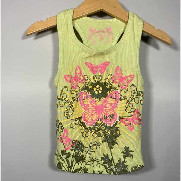 Cherokee Girl's Green Glitter Ribbed Butterfly Tank Top Size 2 - Picture 1 of 4